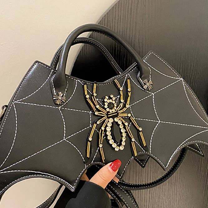 UNISHE - Wholesale Top Handle Bag - Women's - Spider Rhinestone PU Leather Bag ZK48112