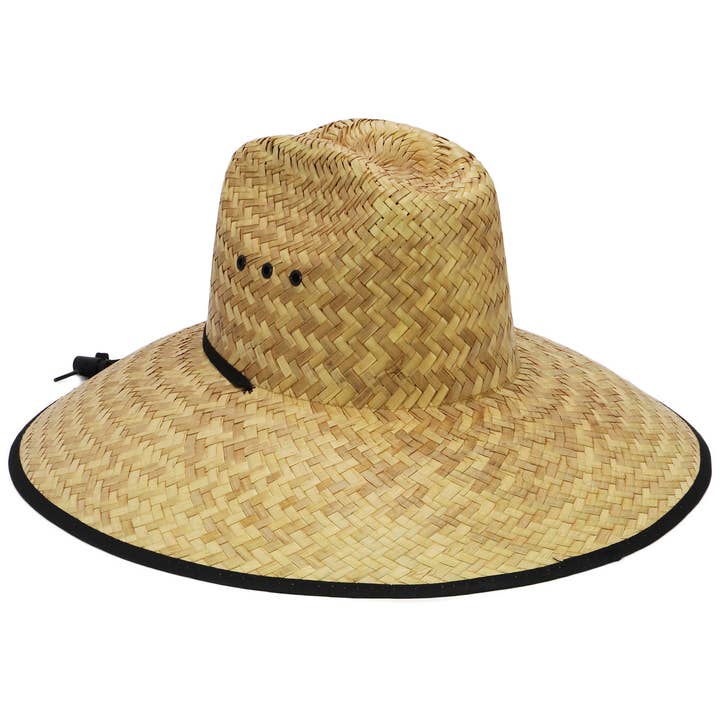 Black Rooster El Gallo Patch Eyelet Straw Lifeguard Hat for wholesale on Faire