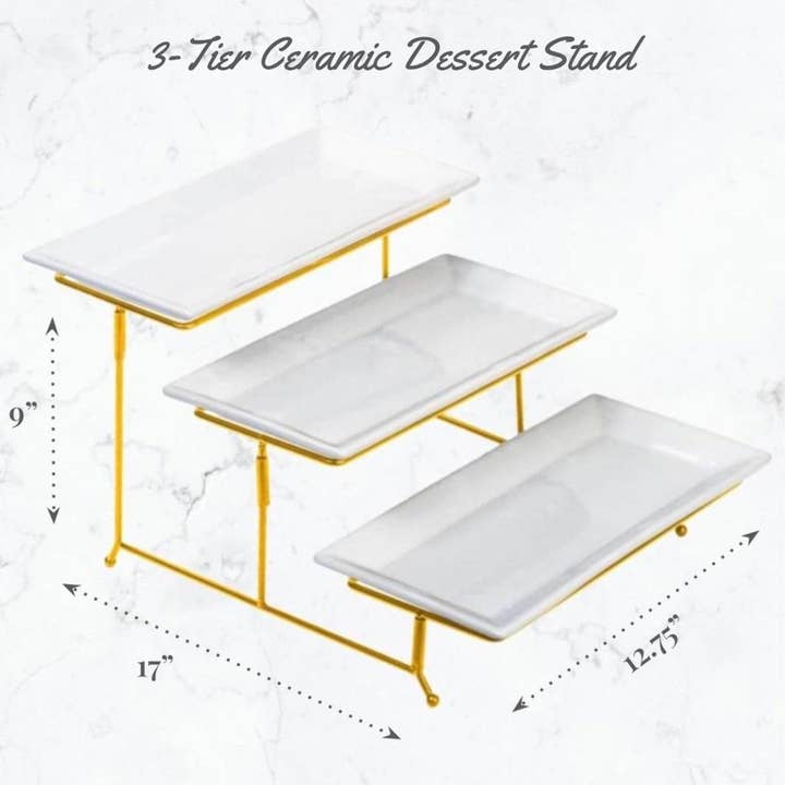 Lexi Home - Wholesale Platter - 3-Tier Rectangular Serving Platter - Gold Cupcake Tray Stand