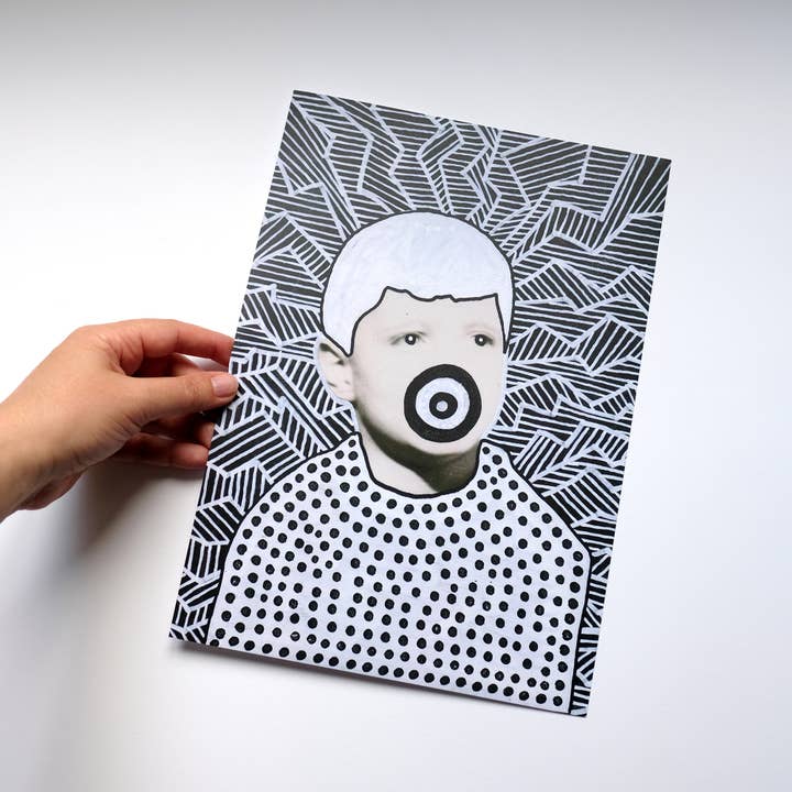 Halloween Themed Black And White Baby Boy Portrait A4 Poster for wholesale by Naomi Vona