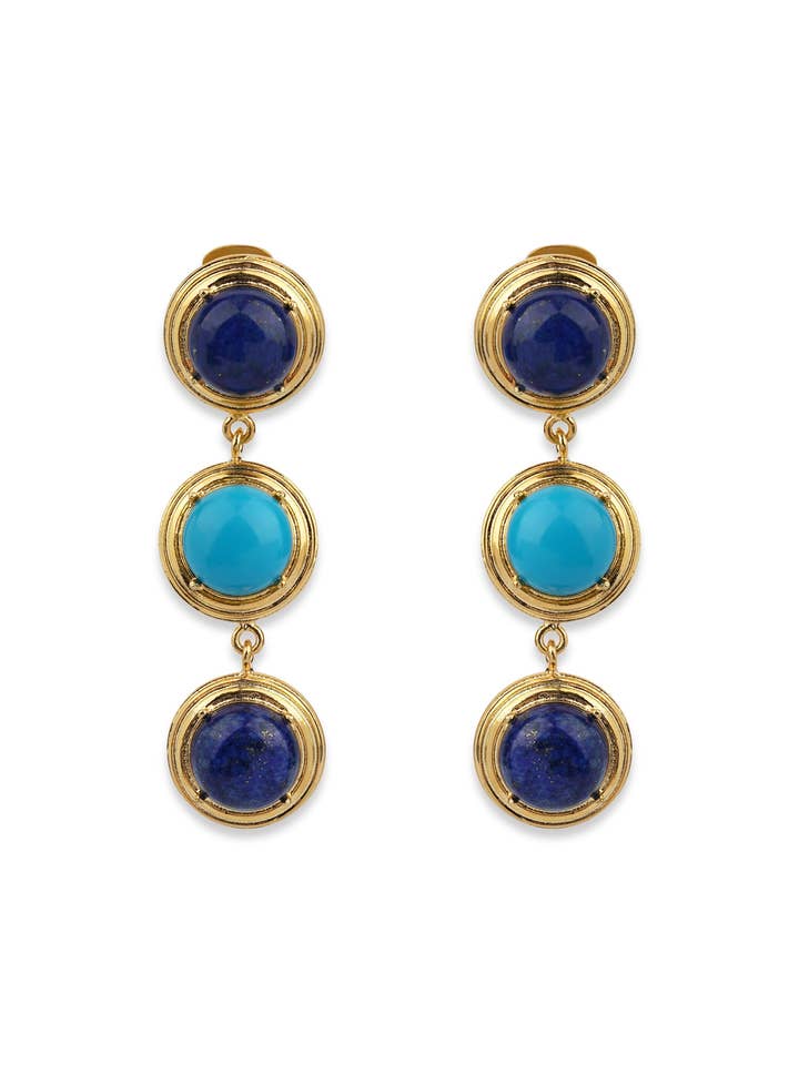Halicarnassus Lapis Turquoise Long Earrings for wholesale by Ninon