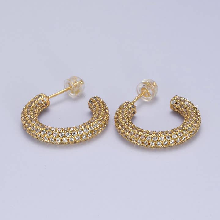 24K Gold Filled 23mm C-Shaped Clear Micro Paved CZ Hoop Stud for wholesale by Aim Eternal