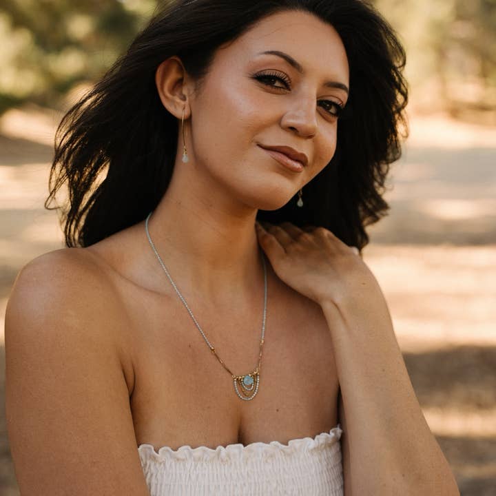 Santore Jewelry Company - Wholesale Pendant/Charm Necklace - Aqua Chalcedony Necklace - With Ornamental Brass Chains1