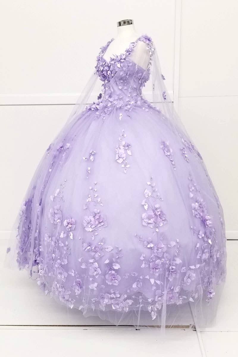 Chicas – Vestido comprido - Mulher por atacado – Vestido de Quinceanera com Flores e Capa com Abertura CHF301814