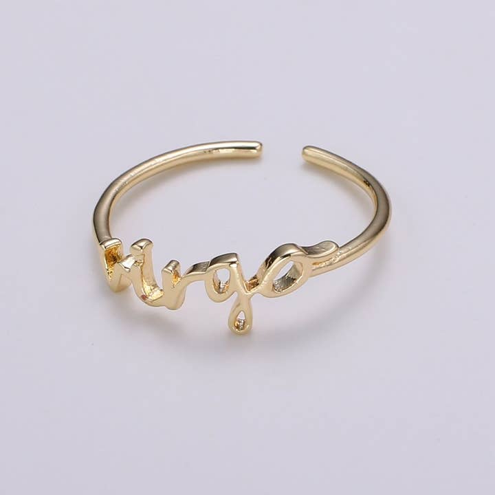 Aim Eternal - Wholesale Band/Stacked Ring - Gold Zodiac Ring Words Gold Ring, Astrology Horoscope Ring Birthday Personalized Gift Open Adjustable Ring for Stacking Ring Midi Ring R-422-R-43311