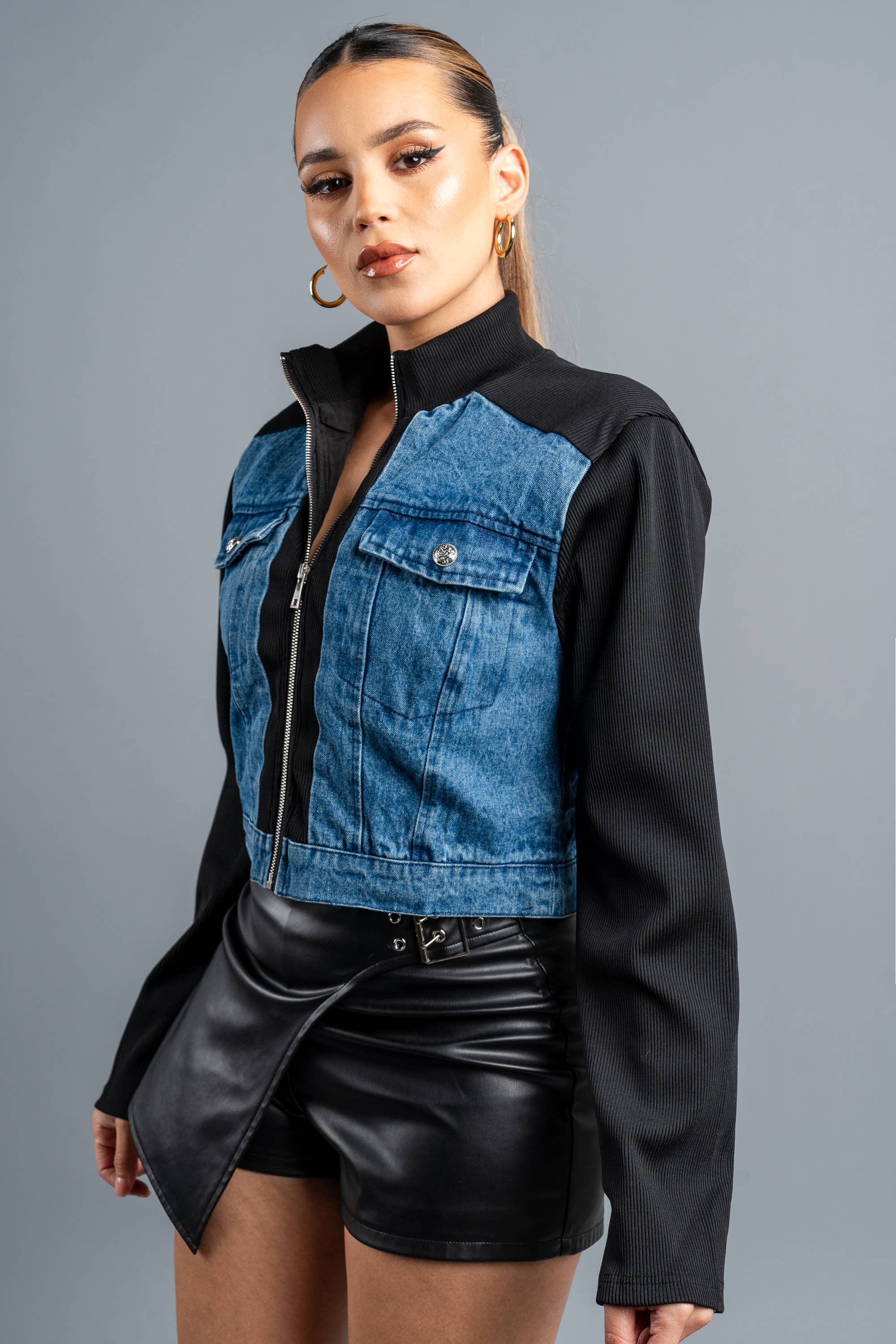 DENIM Giacca da motociclista corta con zip in denim lavato chic PG3428E-W in vendita all'ingrosso su Faire2