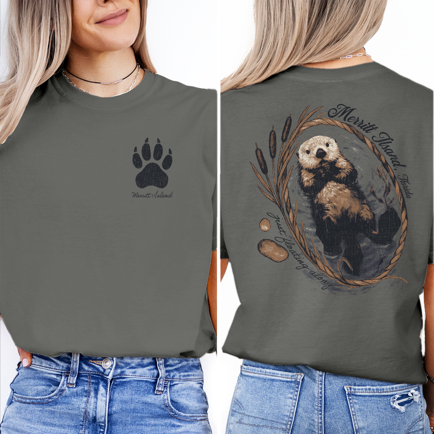 Textile Graphix - Wholesale Screen Printed T-Shirt - Women's - Floating Otter Tee – Customizable Wildlife Wreath Shirt2