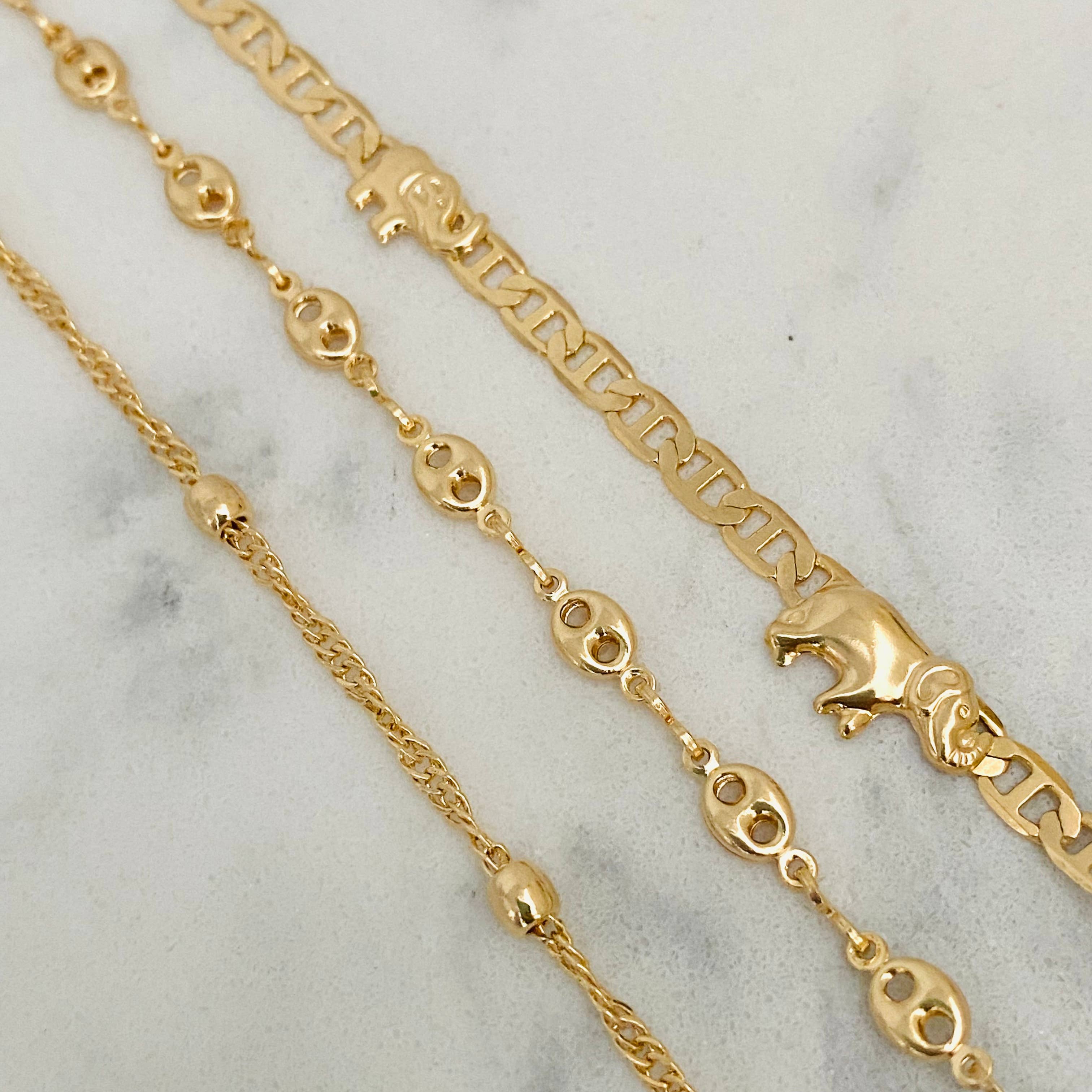 Housegoldjewelry - Wholesale Enkelbandje - Enkelbandje met olifant, enkelbandje met kralen, enkelbandje met puf link,5