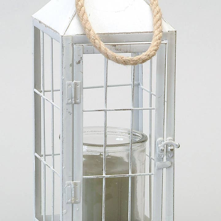 Bacon Basketware - Wholesale Lantern - Small Rustic White Metal Lantern