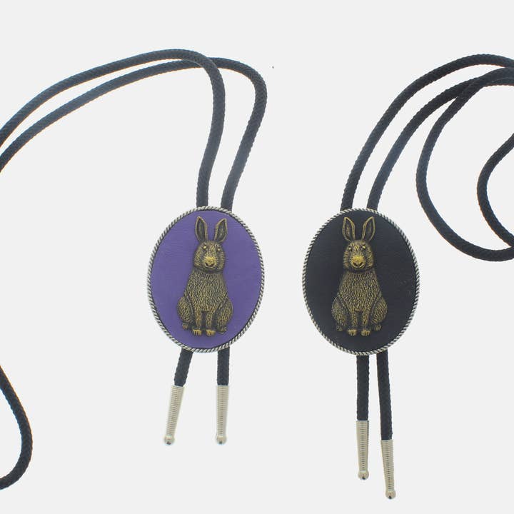 HHH Designs - Wholesale Woven Necklace - Rabbit Bolo Ties, Purple or Black Leather, made in USA, each