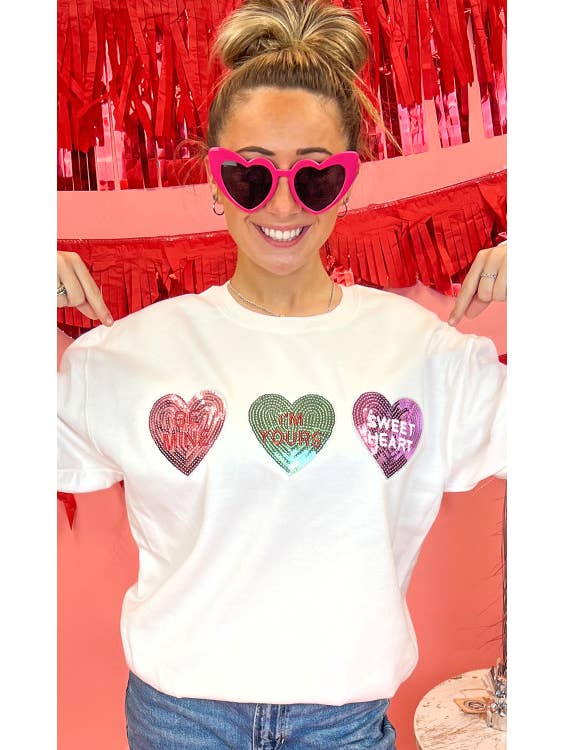 Sugar Stitch - Wholesale Sweatshirt - Women's - Sparkle Conversation Heart Sweatshirt