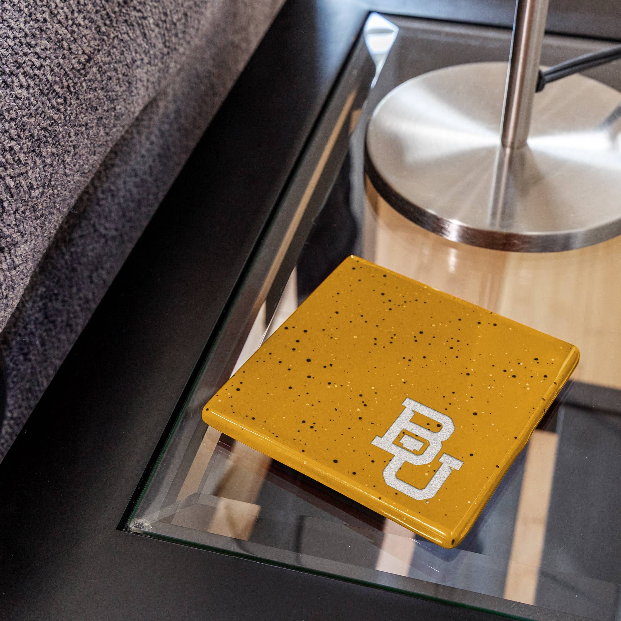 Rico Industries - Vente Sous-verre - Dessous de verre gravé au laser à pois or Baylor Bears NCAA3