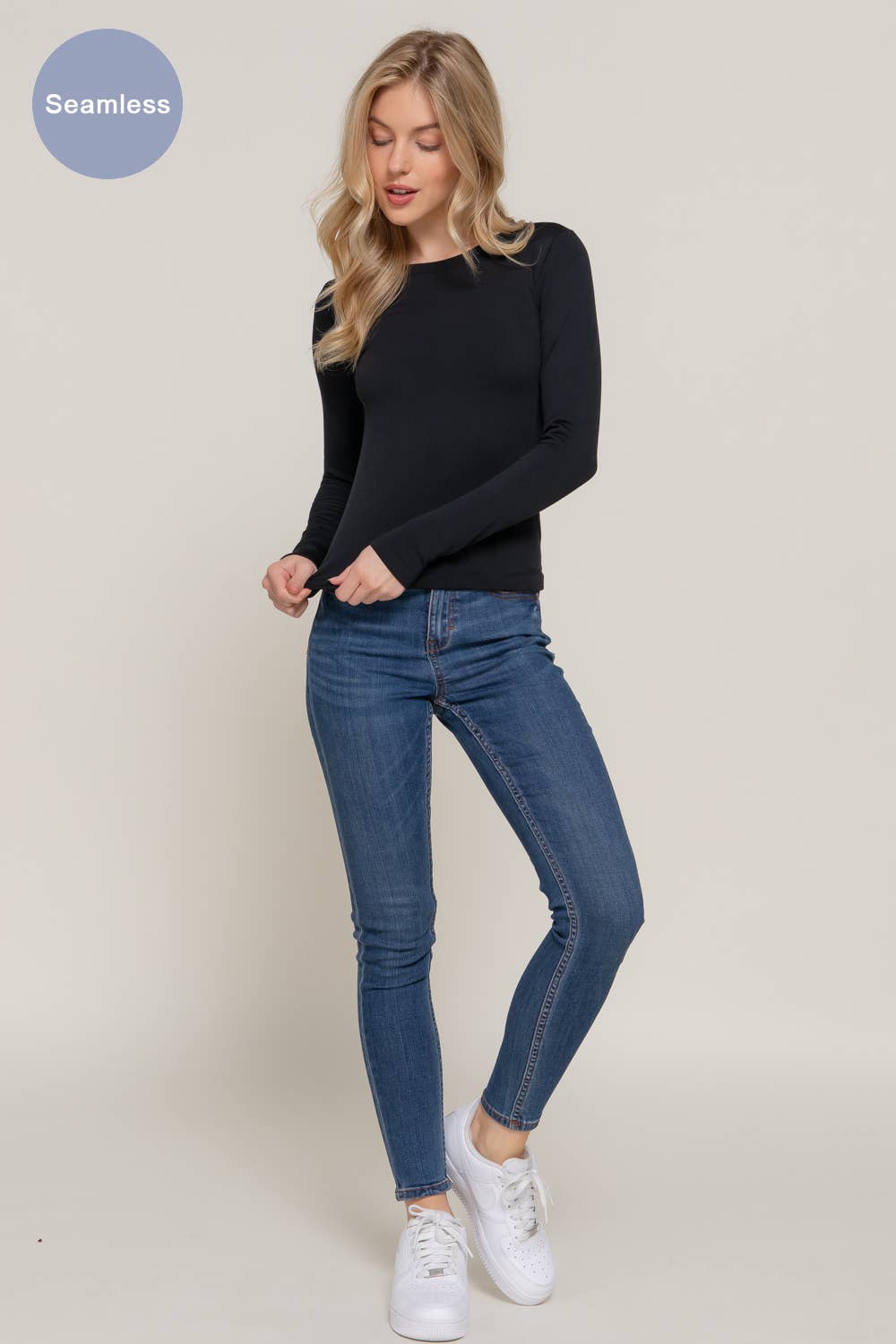 Active Basic | Active USA – Top de malha - Mulher por atacado – Top de manga comprida com gola redonda interior sem costura18