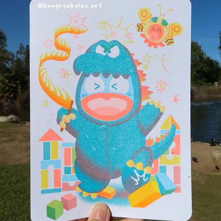 Hangyozilla Risograph Postcard Print for wholesale by HungryWhales