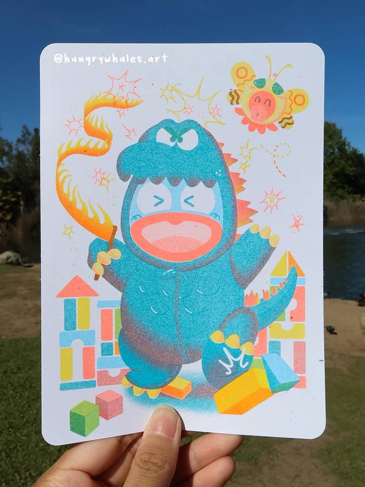 Hangyozilla Risograph Postcard Print for wholesale by HungryWhales