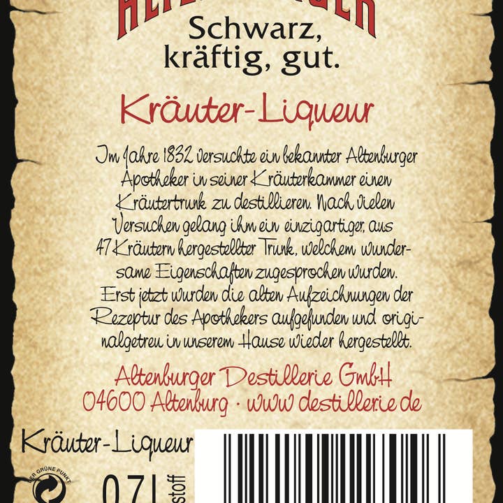 Altenburger Destillerie - Vendita all'ingrosso Liquore - Liquore alle erbe cotto nero