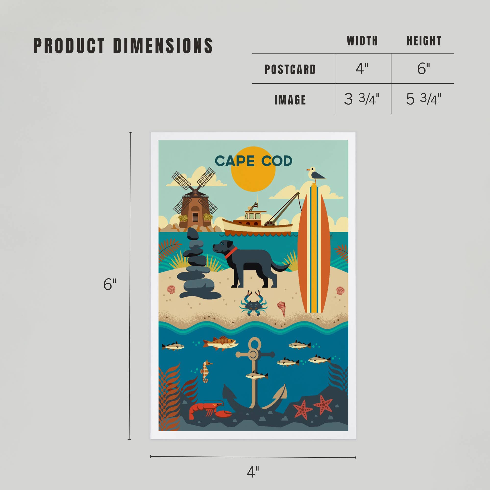 Lantern Press - Wholesale Postcard - PREMIUM POSTCARDS Cape Cod, Beach Geometric4