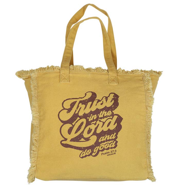 Yellow grace & truth Tote Bag Trust In The Lord for wholesale on Faire