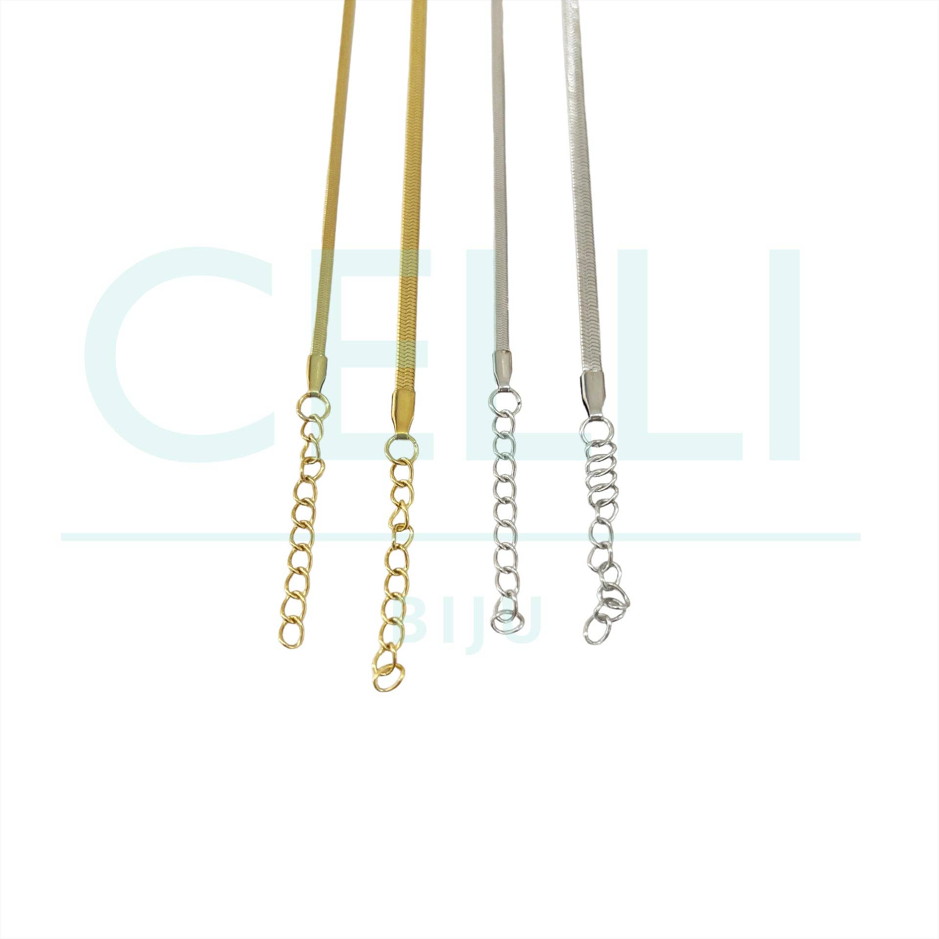 Celli Biju - Wholesale Link & Chain Bracelet - Steel Bracelet - Fine Flattened Snake 2.5mm 2mm3