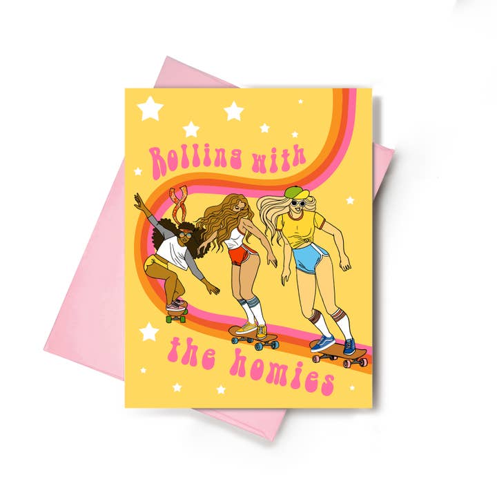 70's Rolling With The Homies Friendship Greeting Card-6 Pack for wholesale by Love Haze Paper
