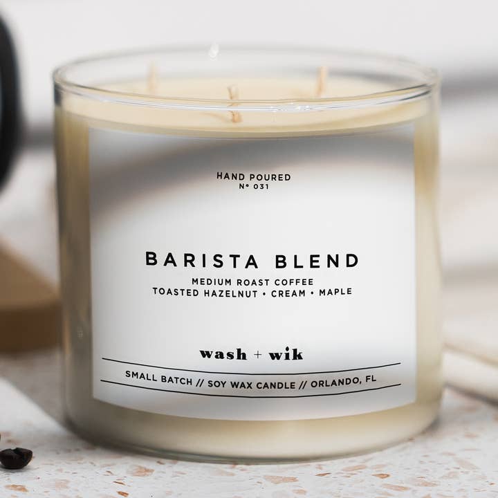 Wash and Wik - Wholesale Jar/Filled Candle - Barista Blend Soy Wax Candle | Hazelnut Coffee - 3 Wick0