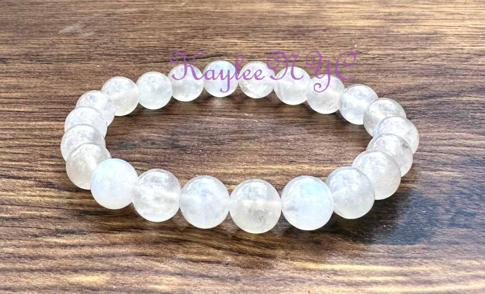 KayleeNYC - Vente Bracelet de perles - Bracelet extensible en cristal de pierre de lune naturelle 8 mm 19 cm4