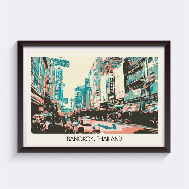 Bangkok, Thailand Postkort Style Travel Print - 6 størrelser for engroshandel hos 2 Sisters