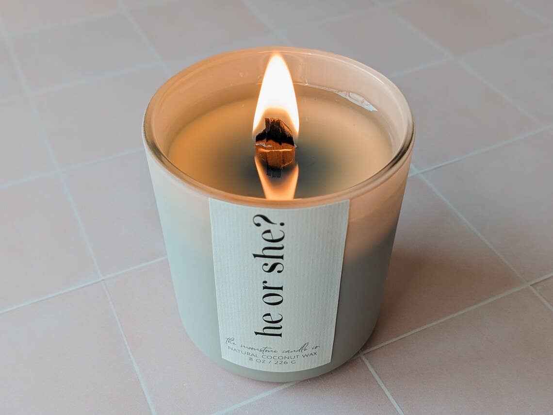 The Moonstone Candle Co. - Wholesale Jar/Filled Candle - Gender Reveal Natural Coconut Wax Wooden Wick Candle0