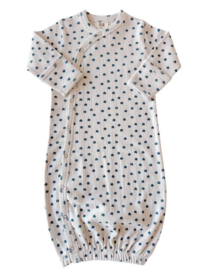 SIIX Collection - Wholesale Babygown - Baby - Blue Flower / Organic Pointelle Gown
