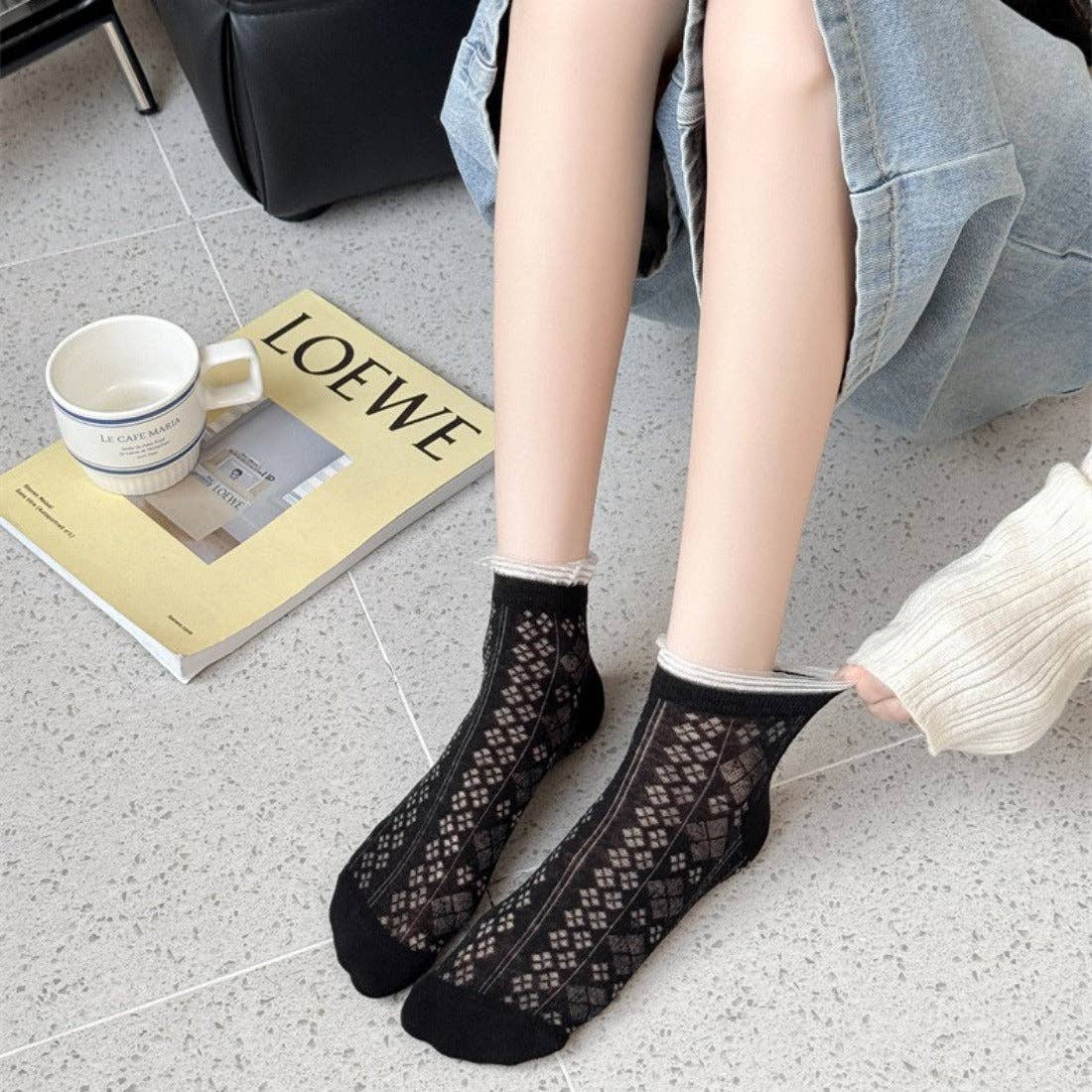 Funkyrel® Atzbranding Limited - Wholesale Socks - Women's - Rufia - Lace Trim Mesh Ankle Socks8