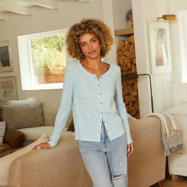 Slub Jersey Henley - Cool Blue for wholesale by Lauren James