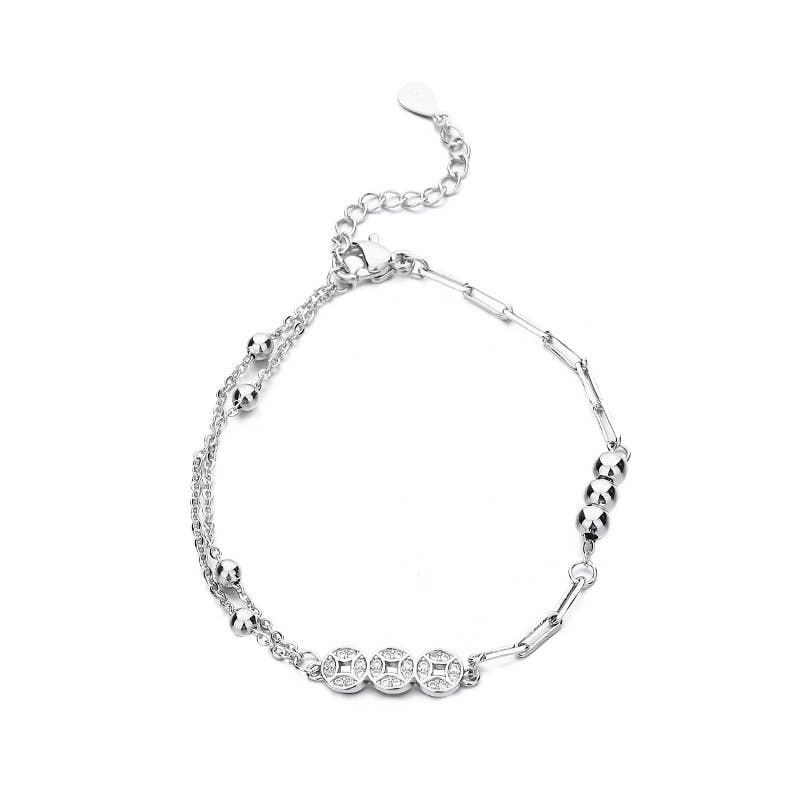 Gemscape UK - Wholesale Charm/Dangle Bracelet - Silver Coin Bracelet - Dainty, Light Weight chain style2