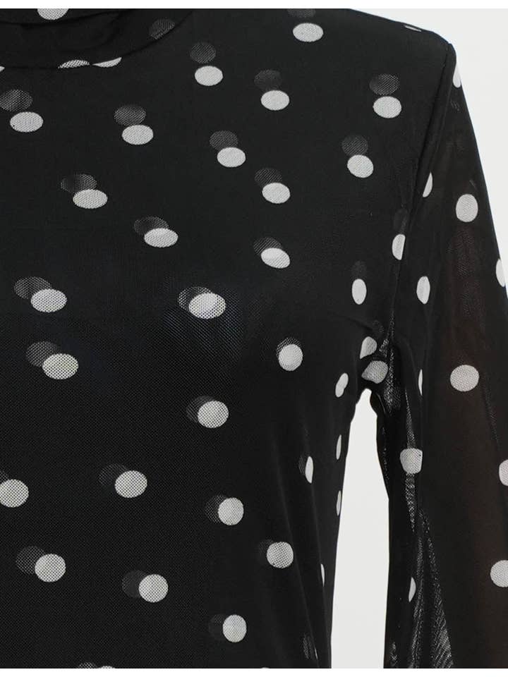 Black Ladies Sheer Mesh Polka Dot Mock Collar Layering Top for wholesale on Faire2