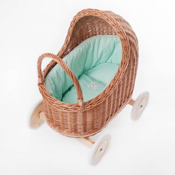 The Wicker Stories - Wholesale Kinderwagen voor poppen - Kinderen - Rotan Kinderwagen Met Houten Handvat - Decoratieve Afwerking