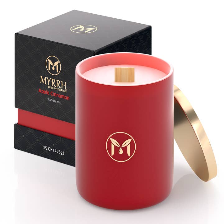 MyrrhUSA - Wholesale Jar/Filled Candle - Apple Cinnamon 100% Soy Wax Crackling Wood Wick Candle1