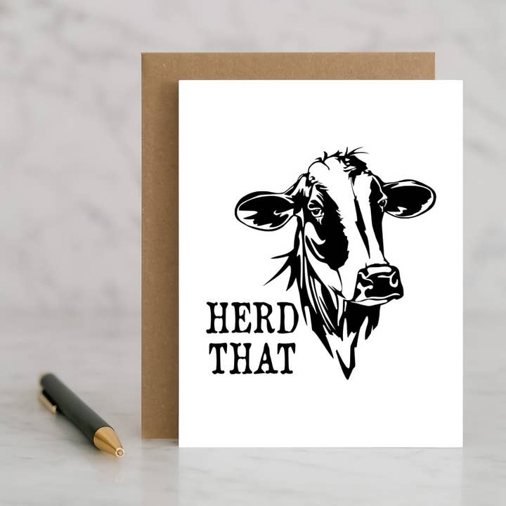 Herd That Cow Card – Funny Farm Animal Greeting – Pun Card f for wholesale by North Star Rustics Greetings