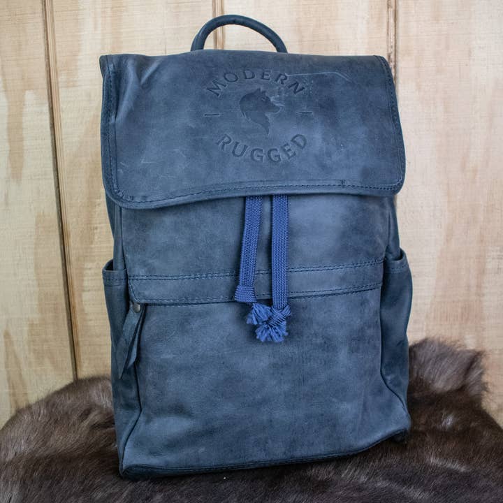 Leather Hide Backpack - Soft Navy (Weathered) for wholesale by Modern Rugged