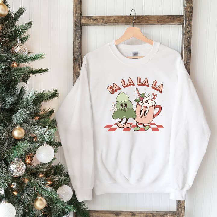Olive And Ivory Wholesale - Wholesale Graphic Sweatshirt - Women's - Retro Fa La La | Sweatshirt | Christmas4