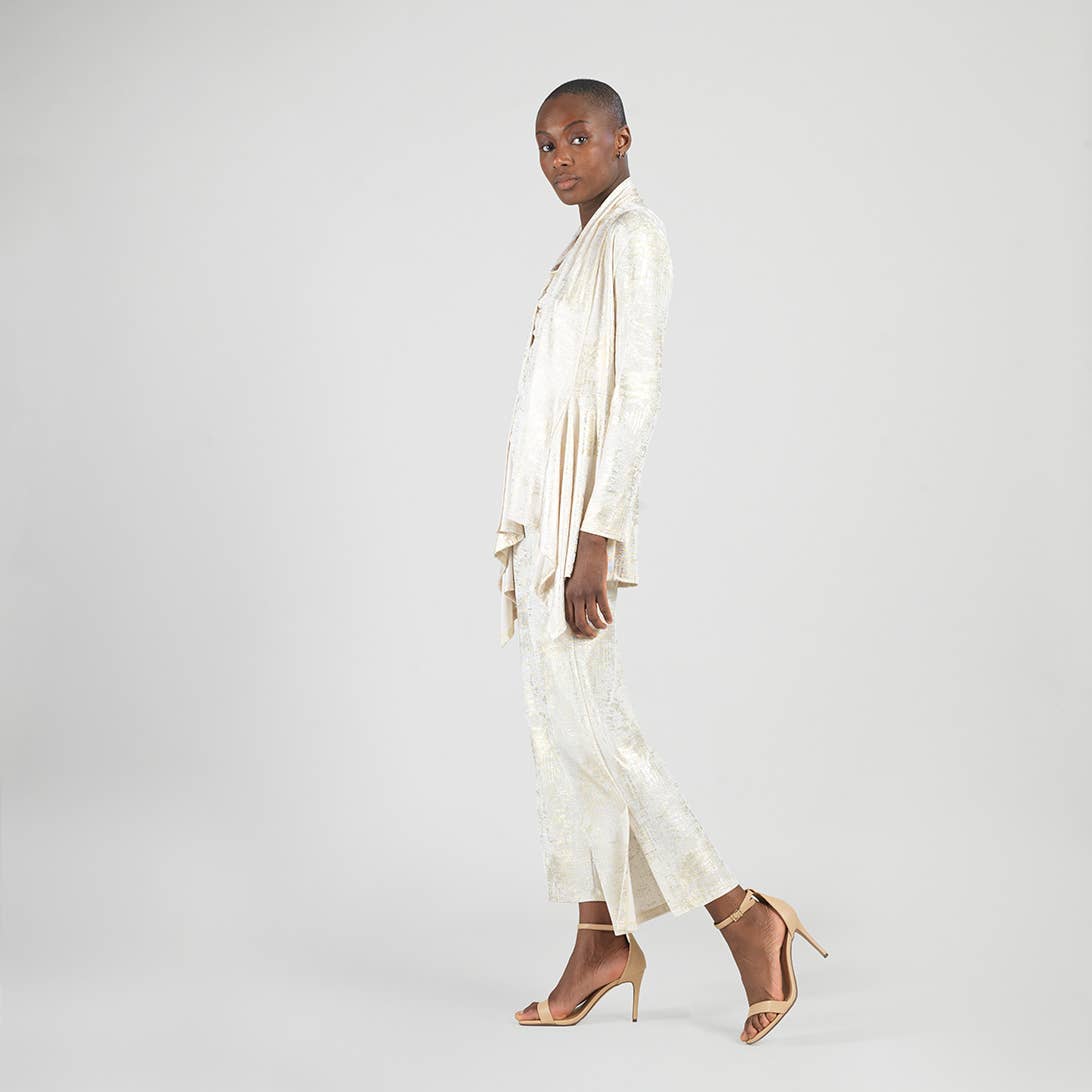 Champagne CA77H5 - Foil Sheen - Drape Tunic Cardigan for wholesale on Faire2