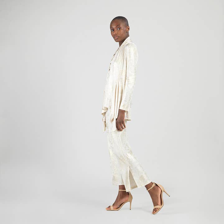 Champagne CA77H5 - Foil Sheen - Drape Tunic Cardigan for wholesale on Faire2