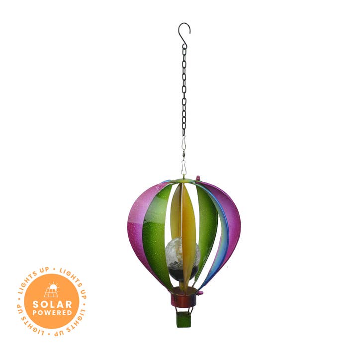 RCS Gifts - Wholesale Outdoor Ornament/Decor - Rainbow Hot Air Balloon Solar Spinner Lantern - 25"1