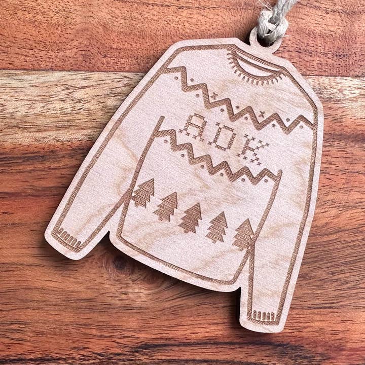 Ugly Sweater Custom Wooden Ornament for wholesale by Almost Local