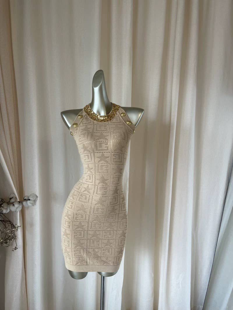 Sanyao Fashion - Venta al por mayor Vestido - Mujer - Vestido de punto ajustado sin mangas con cuentas hecho a mano SY41212