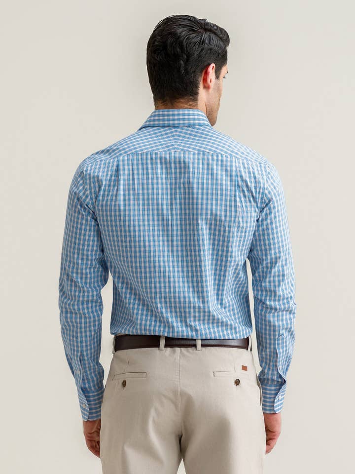 Brian Oak Limited - Wholesale Button Down Shirt - Men's - Light Blue Checkered Dress Shirt