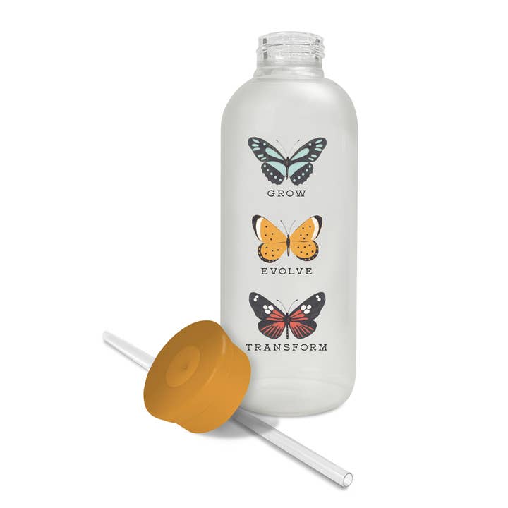 Studio Oh! - Wholesale Water Bottle - Grow Evolve Transform Glass Water Bottle with Straw