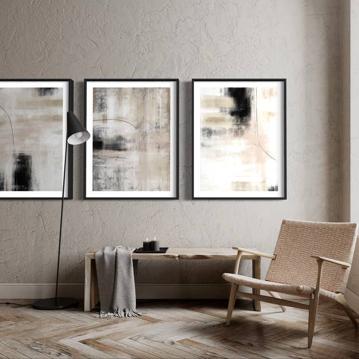D'LUXE PRINTS - Wholesale Gallery Wall Set - Neutral Abstract Set of 3 Prints7