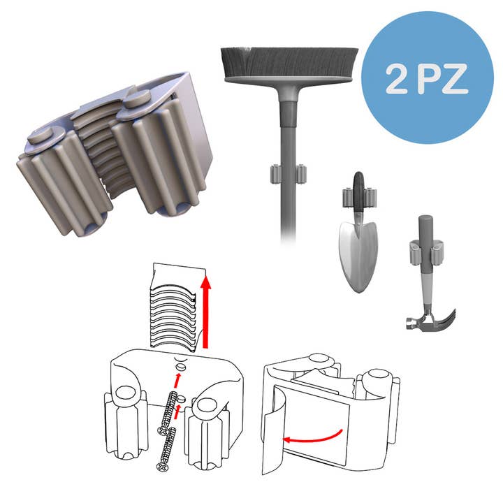 Broom hanger Scopì; 1 Stainless Steel BLUE GREY 2 PCS for wholesale by Idea Casa