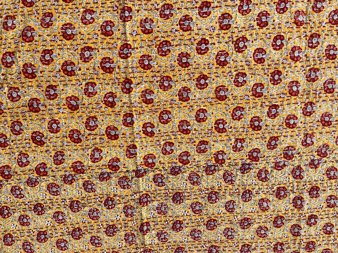 bhavnas boutique - Wholesale Quilt - Yellow Floral Print Kantha Quilt Queen Size Bedspreads Throw1