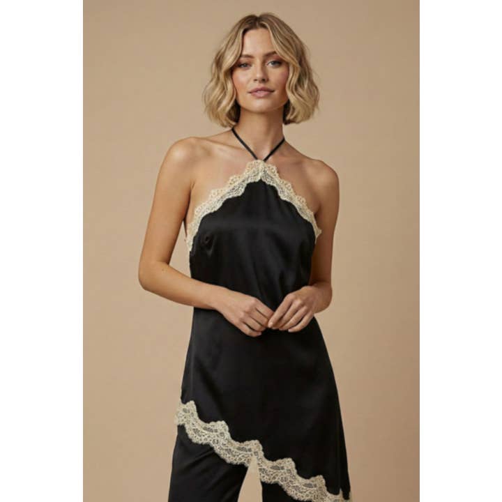 Mono de encaje satinado con cuello halter para venta al por mayor de SKYLAR ROSE