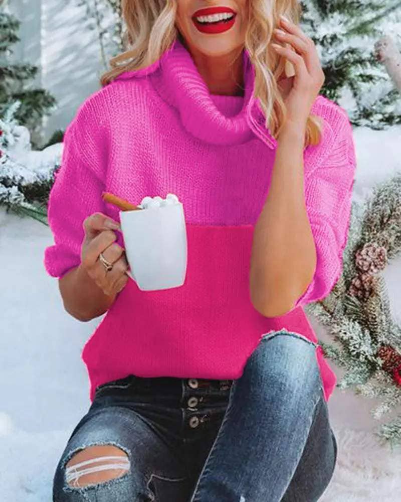 Fashion Combination – Pulôver - Mulher por atacado – Camisola de malha de manga comprida colorblock19